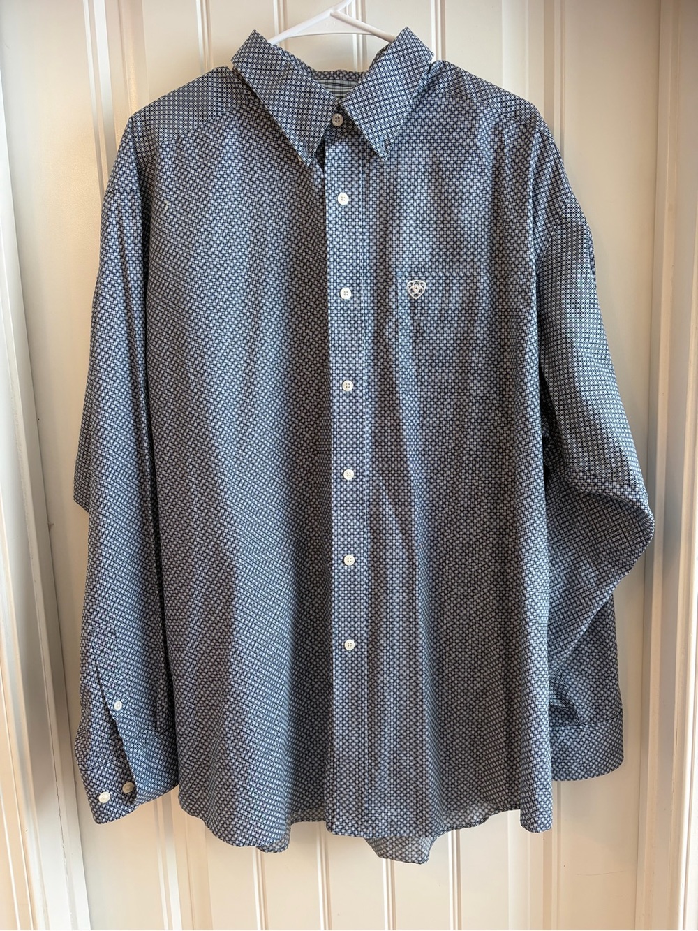 Ariat Men's Navy Blue Micro-Pattern Button-Down Shirt Long Sleeve Cotton XL